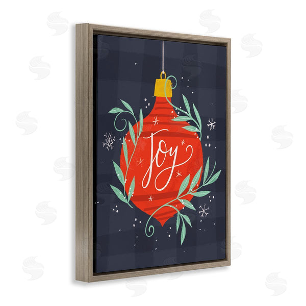 Stupell Industries Loni Harris | Joy Sentiment Festive Red Holiday Ornament Grey Plaid Wall Art