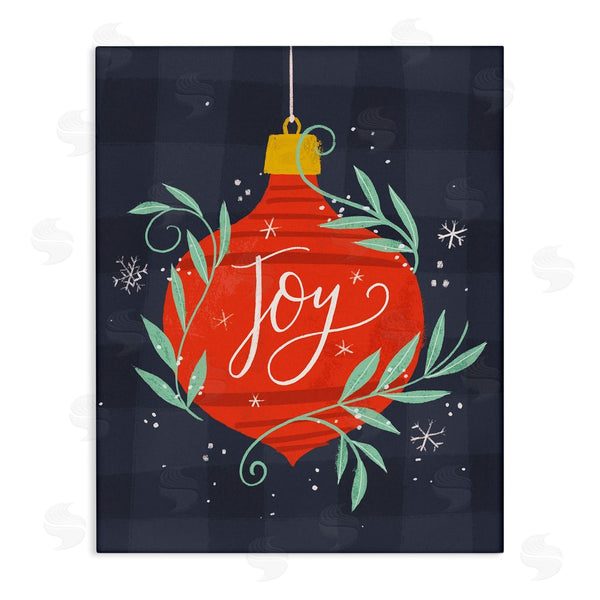stupell industries Loni Harris | Joy Sentiment Festive Red Holiday Ornament Grey Plaid Wall Art