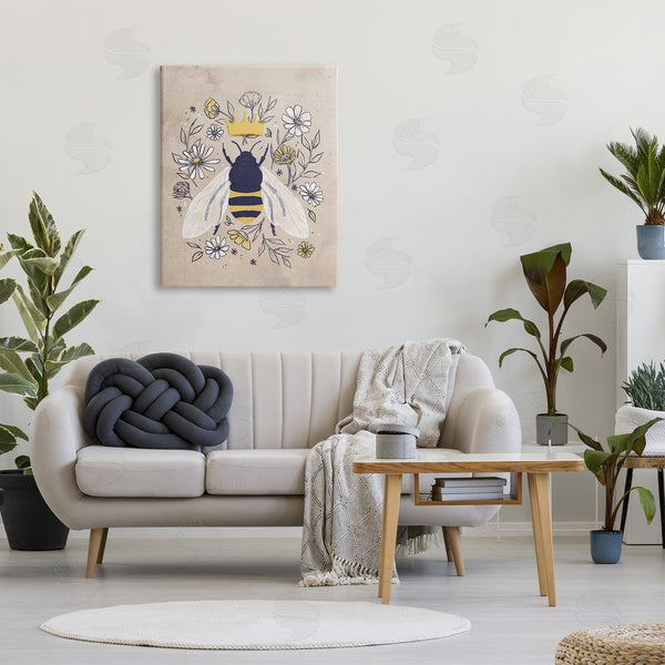 Stupell Industries Loni Harris | Queen Bee With Crown Yellow White Daisy Florals Wall Art
