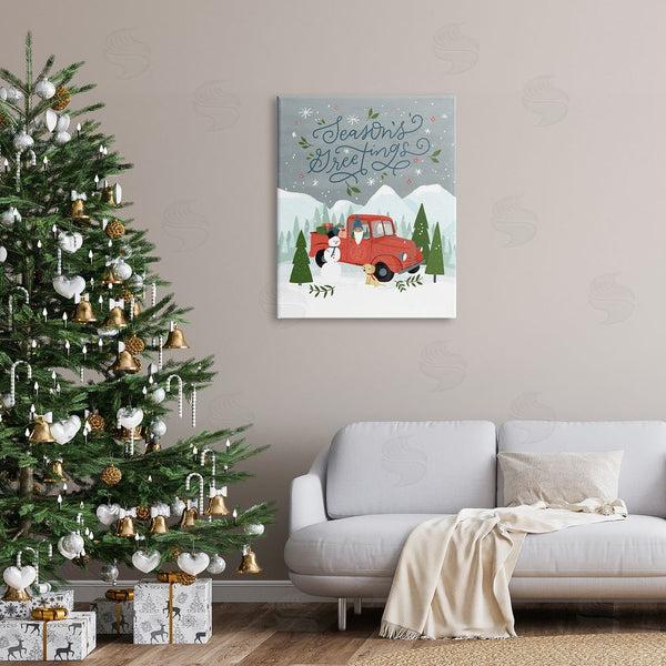 Stupell Industries Loni Harris | Season's Greetings Whimsical Snowman & Truck Illustration Wall Art