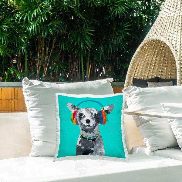 Stupell Industries Lorenzo Collective | Jammin' Pup On Blue Throw Pillow
