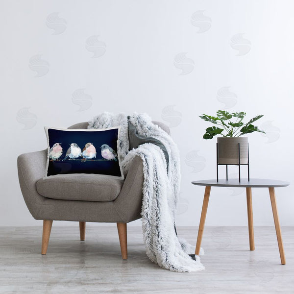 Stupell Industries Lorenzo Collective | Perched Foursome On Blue Printed Throw Pillow