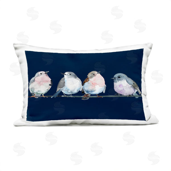 Stupell Industries Lorenzo Collective | Perched Foursome On Blue Printed Throw Pillow