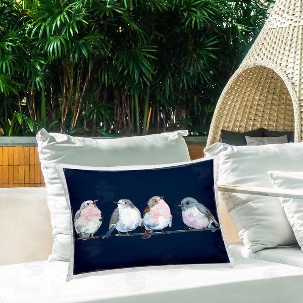 Stupell Industries Lorenzo Collective | Perched Foursome On Blue Printed Throw Pillow