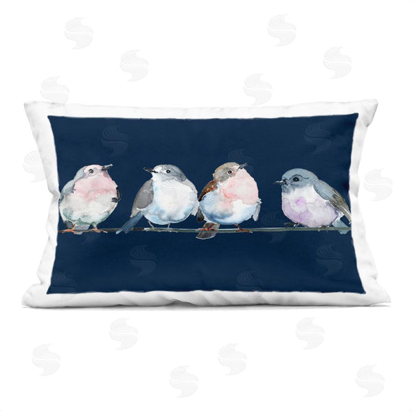 stupell industries Lorenzo Collective | Perched Foursome on Blue Printed Throw Pillow