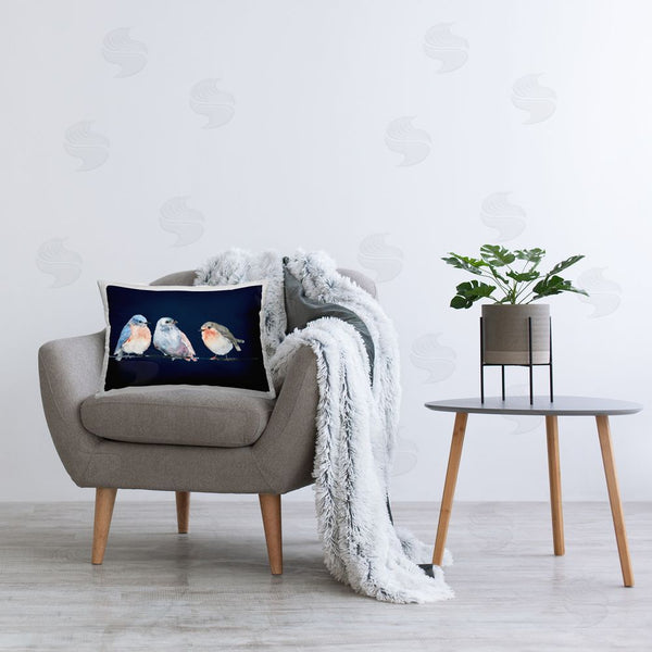 Stupell Industries Lorenzo Collective | Perched Trio On Blue Printed Throw Pillow