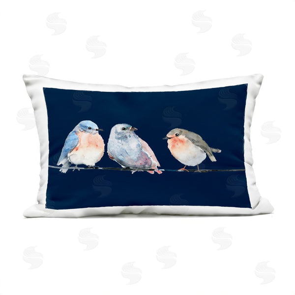 Stupell Industries Lorenzo Collective | Perched Trio On Blue Printed Throw Pillow
