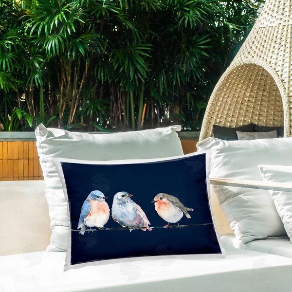 Stupell Industries Lorenzo Collective | Perched Trio On Blue Printed Throw Pillow