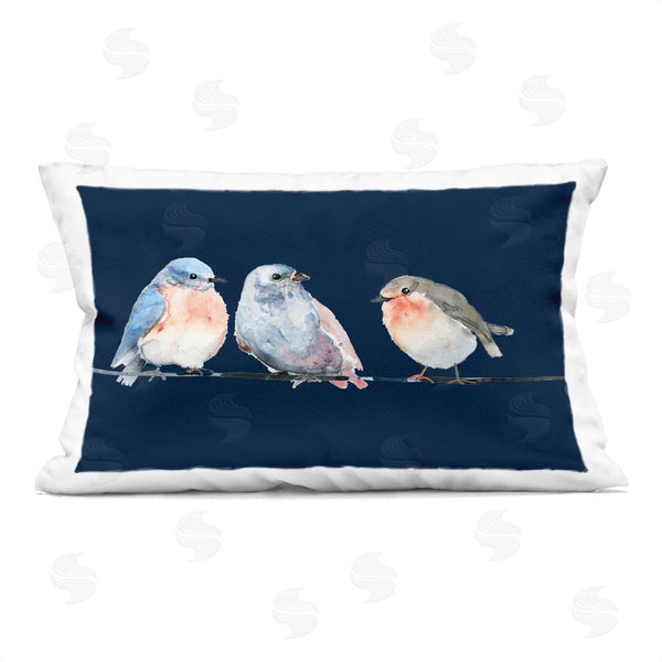 stupell industries Lorenzo Collective | Perched Trio on Blue Printed Throw Pillow