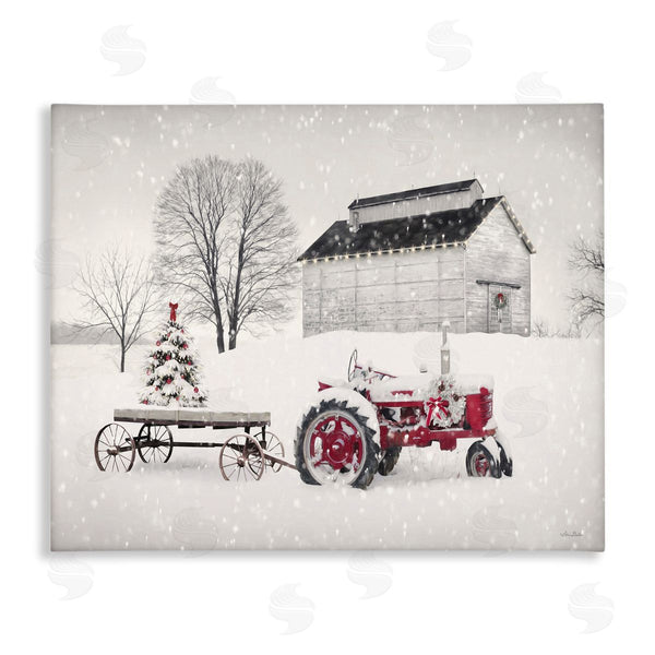 stupell industries Lori Deiter | Festive Red Christmas Tractor Niveous Countryside Flurries Wall Art