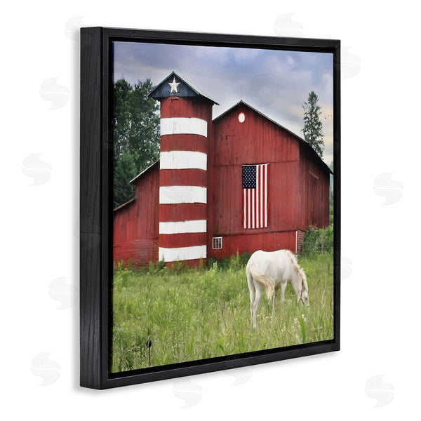 Stupell Industries Lori Deiter | Grazing White Horse Red Americana Barn Flag Wall Art