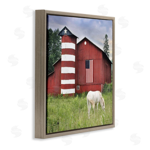 Stupell Industries Lori Deiter | Grazing White Horse Red Americana Barn Flag Wall Art