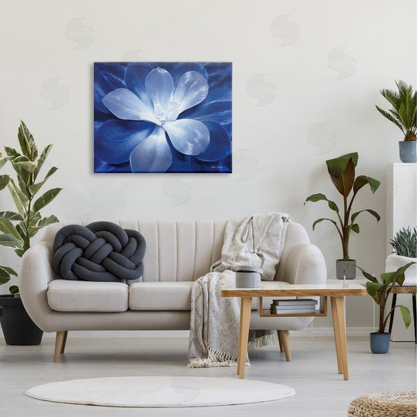 Stupell Industries Lori Deiter | Monochromatic Blue Succulent Plant Detailed Botanical Petals Wall Art