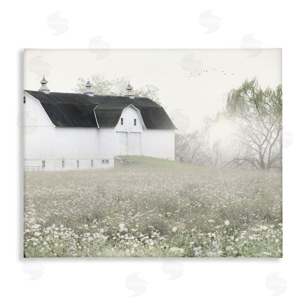 stupell industries Lori Deiter | Peaceful White Barn Countryside Meadow Blooming Buds Wall Art