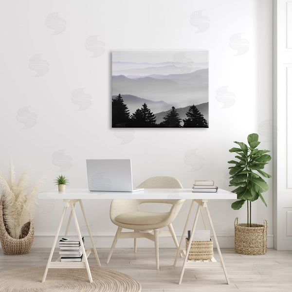Stupell Industries Lori Deiter | Pine Trees Silhouettes Foggy Mountain Range Peaks Wall Art