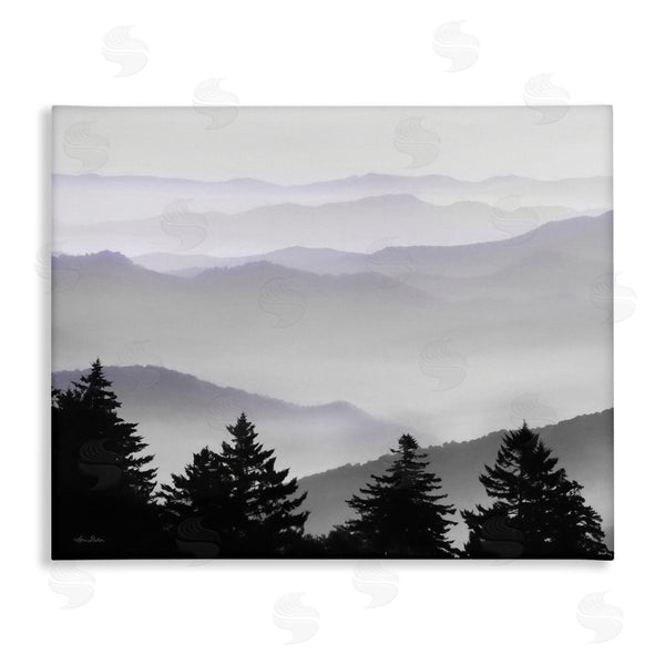 stupell industries Lori Deiter | Pine Trees Silhouettes Foggy Mountain Range Peaks Wall Art