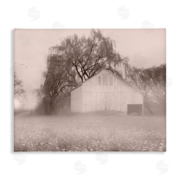 stupell industries Lori Deiter | Quaint Wildflower Meadow Countryside Barn Farmland Fog Wall Art