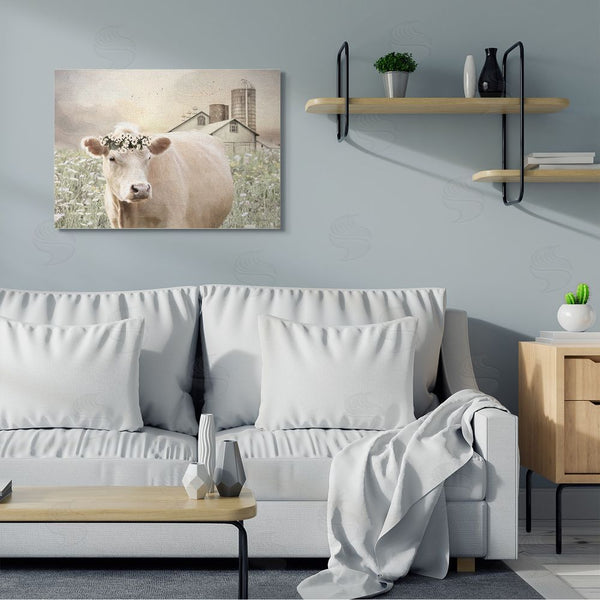 Stupell Industries Lori Deiter | Realistic Cow Floral Crown Tranquil Farm Field Wall Art