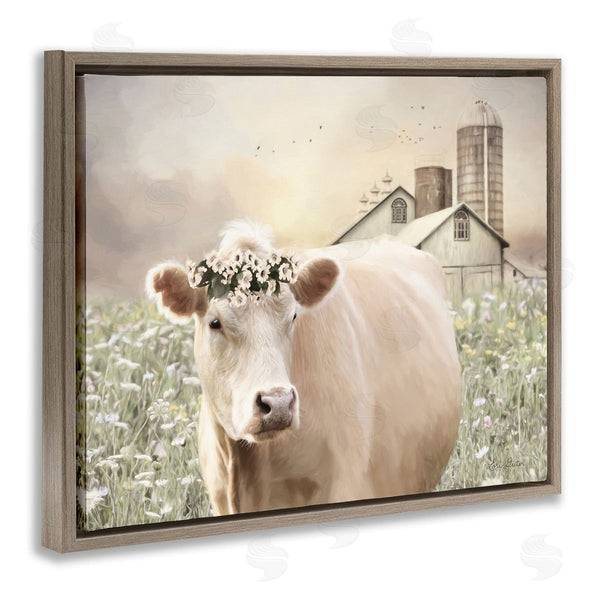 Stupell Industries Lori Deiter | Realistic Cow Floral Crown Tranquil Farm Field Wall Art
