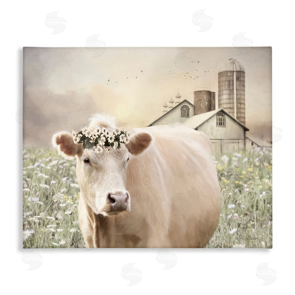 stupell industries Lori Deiter | Realistic Cow Floral Crown Tranquil Farm Field Wall Art