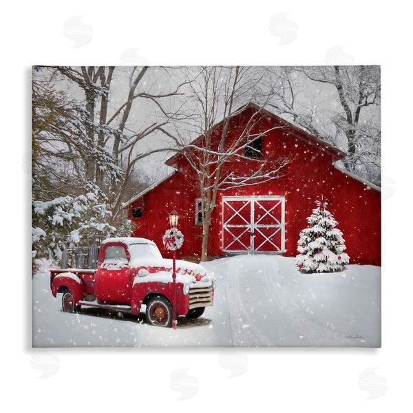 stupell industries Lori Deiter | Red Barn & Truck Powdery Snow Rural Scenery Wall Art