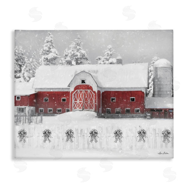 stupell industries Lori Deiter | Red Barn Winter Scene Snowfall