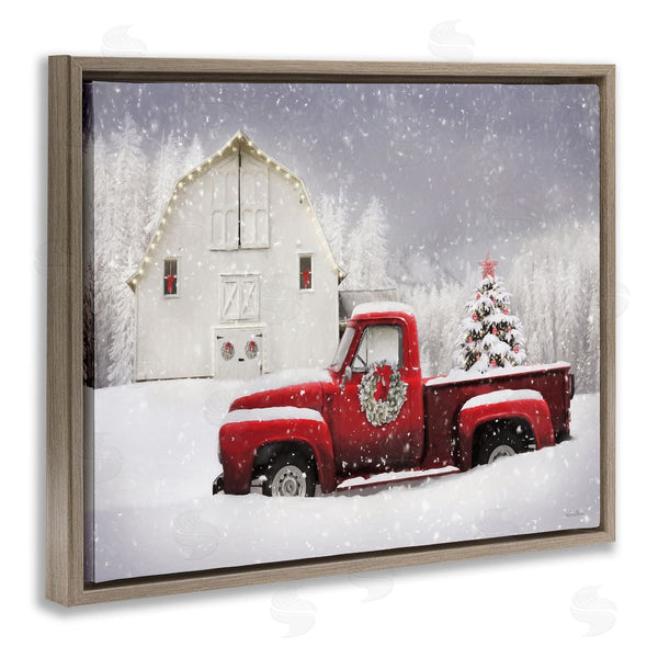 Stupell Industries Lori Deiter | Red Truck Parked Snowy Decorated Christmas Barn Wall Art