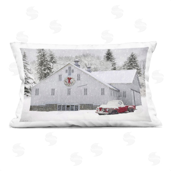 stupell industries Lori Deiter | Red Truck & Snowy Farmhouse Printed Throw Pillow