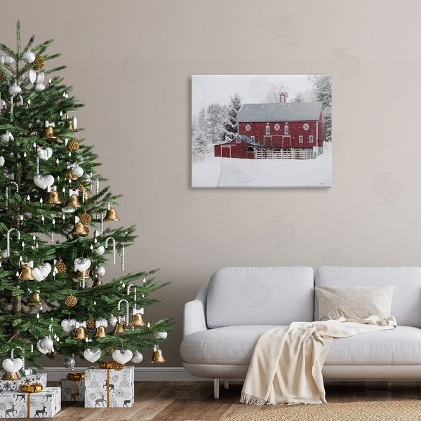 Stupell Industries Lori Deiter | Snow Covered Farmland Red Barn Snowflakes Falling Wall Art