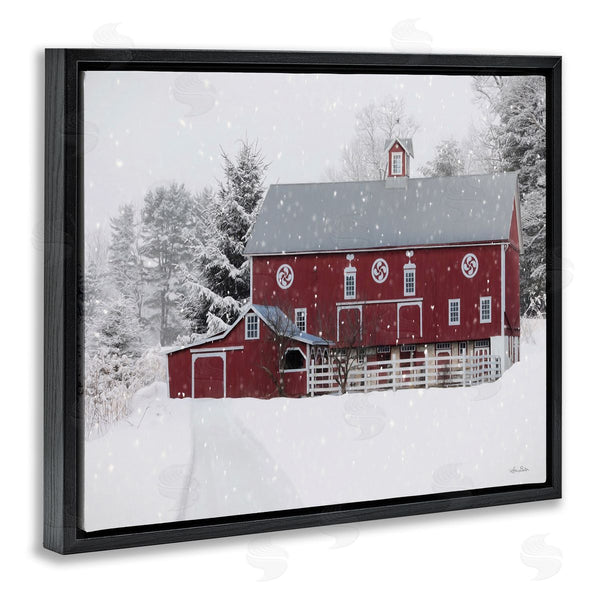 Stupell Industries Lori Deiter | Snow Covered Farmland Red Barn Snowflakes Falling Wall Art