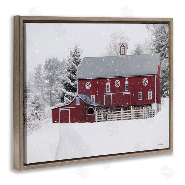 Stupell Industries Lori Deiter | Snow Covered Farmland Red Barn Snowflakes Falling Wall Art