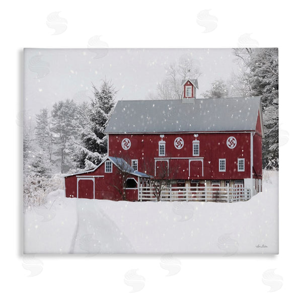 stupell industries Lori Deiter | Snow Covered Farmland Red Barn Snowflakes Falling Wall Art