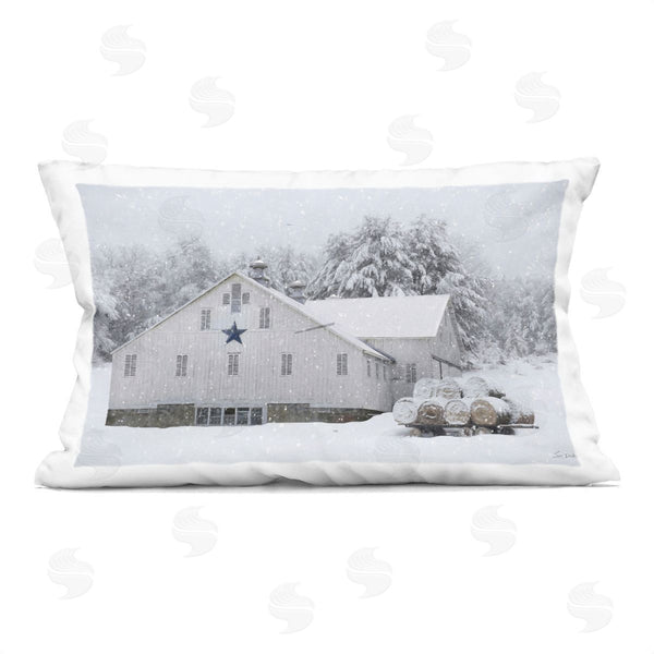 stupell industries Lori Deiter | Snowy White Farmhouse Scene Printed Throw Pillow