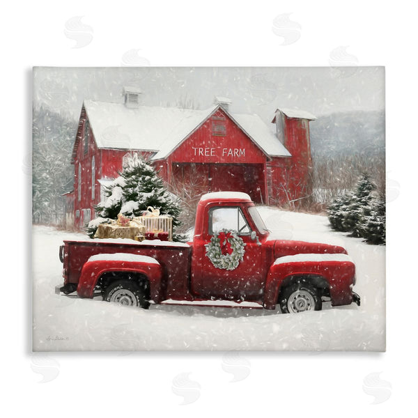 stupell industries Lori Deiter | Tree Farm Red Truck Wintery Snow Flurries Wall Art