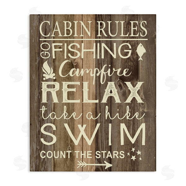 stupell industries Louise Allen Designs | Cabin Rules Camp Fish Swim Modern Rustic Patterned Sign Wall Art