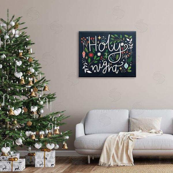 Stupell Industries Louise Allen Designs | Holy Night Modern Calligraphy Holiday Winter Botanicals Wall Art