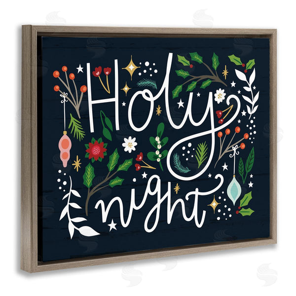 Stupell Industries Louise Allen Designs | Holy Night Modern Calligraphy Holiday Winter Botanicals Wall Art
