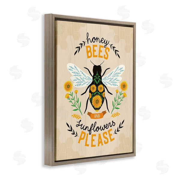 Stupell Industries Louise Allen Designs | Honey Bees Sunflowers Please Spring Garden Floral Phrase Wall Art