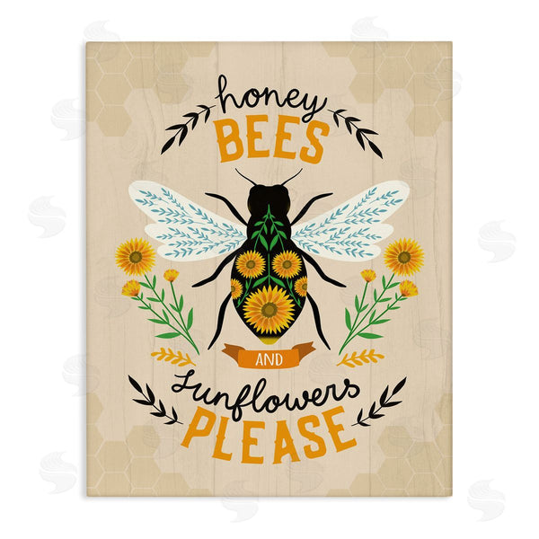 stupell industries Louise Allen Designs | Honey Bees Sunflowers Please Spring Garden Floral Phrase Wall Art