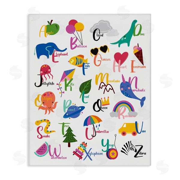 stupell industries Louise Allen Designs | Learning Alphabet Letters Various Animals Food Things Wall Art