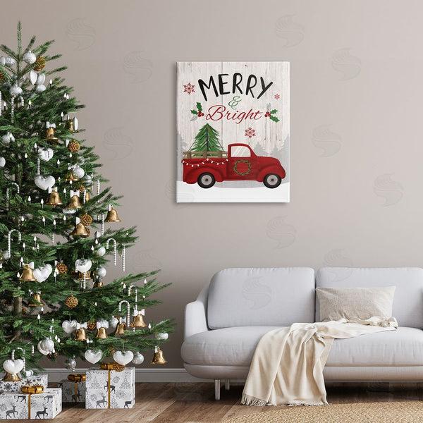 Stupell Industries Louise Allen Designs | Merry & Bright Phrase Red Truck Holiday Forest Wall Art