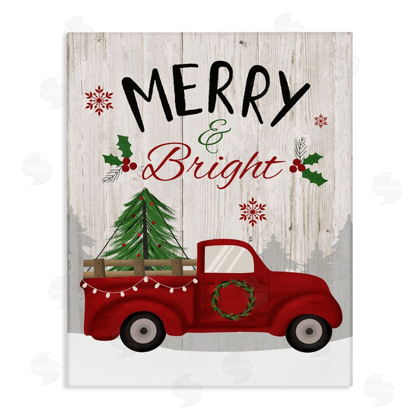 stupell industries Louise Allen Designs | Merry & Bright Phrase Red Truck Holiday Forest Wall Art