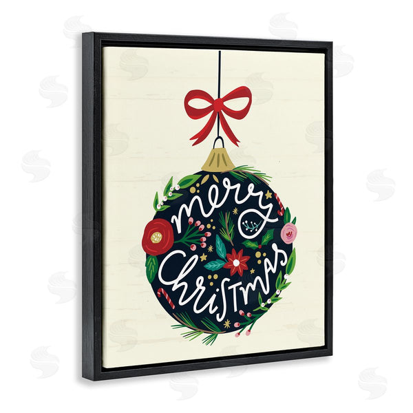 Stupell Industries Louise Allen Designs | Merry Christmas Hanging Botanical Ornament Red Bow Wall Art