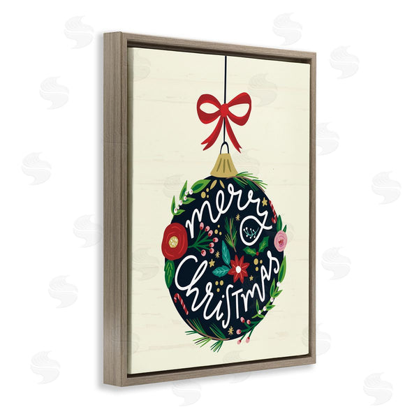 Stupell Industries Louise Allen Designs | Merry Christmas Hanging Botanical Ornament Red Bow Wall Art