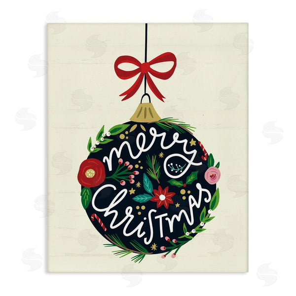 stupell industries Louise Allen Designs | Merry Christmas Hanging Botanical Ornament Red Bow Wall Art