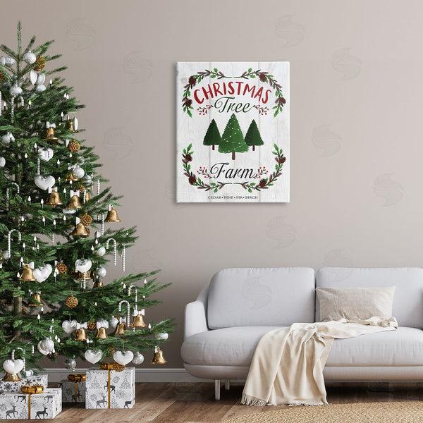 Stupell Industries Louise Allen Designs | Rustic Christmas Tree Farm Advertisement Green Pine Holly Wall Art