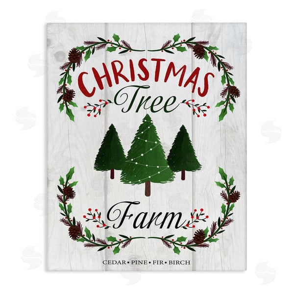 stupell industries Louise Allen Designs | Rustic Christmas Tree Farm Advertisement Green Pine Holly Wall Art