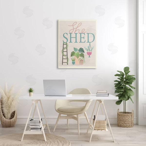 Stupell Industries Louise Allen Designs | She Shed Sign Tropical Plants Ladder And Green Vines Wall Art