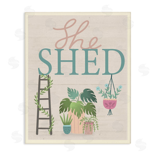 stupell industries Louise Allen Designs | She Shed Sign Tropical Plants Ladder and Green Vines Wall Art