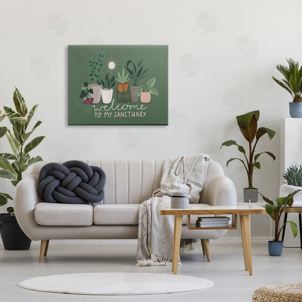 Stupell Industries Louise Allen Designs | Welcome To My Sanctuary Phrase Green House Plants Wall Art